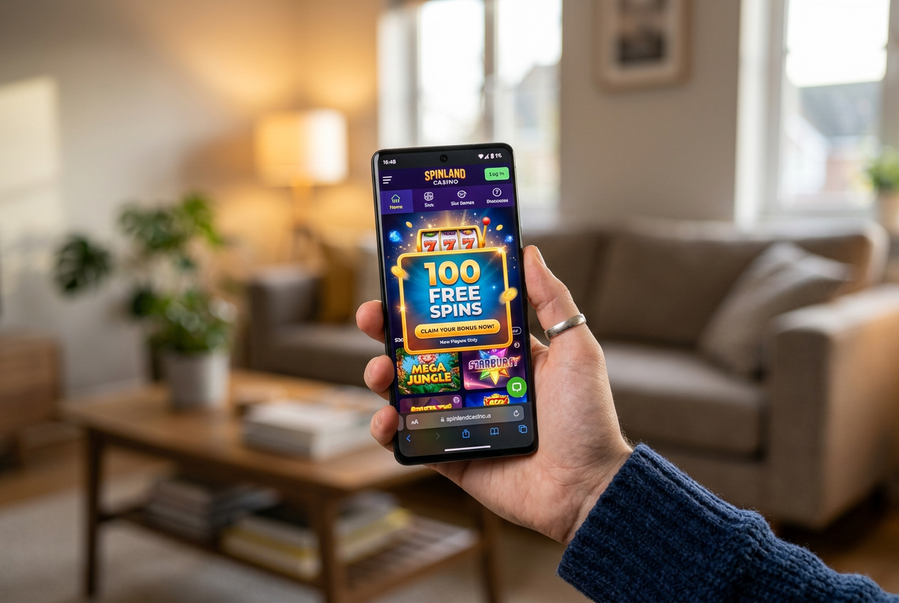 A smartphone screen showing a casino bonus notification for free spins.