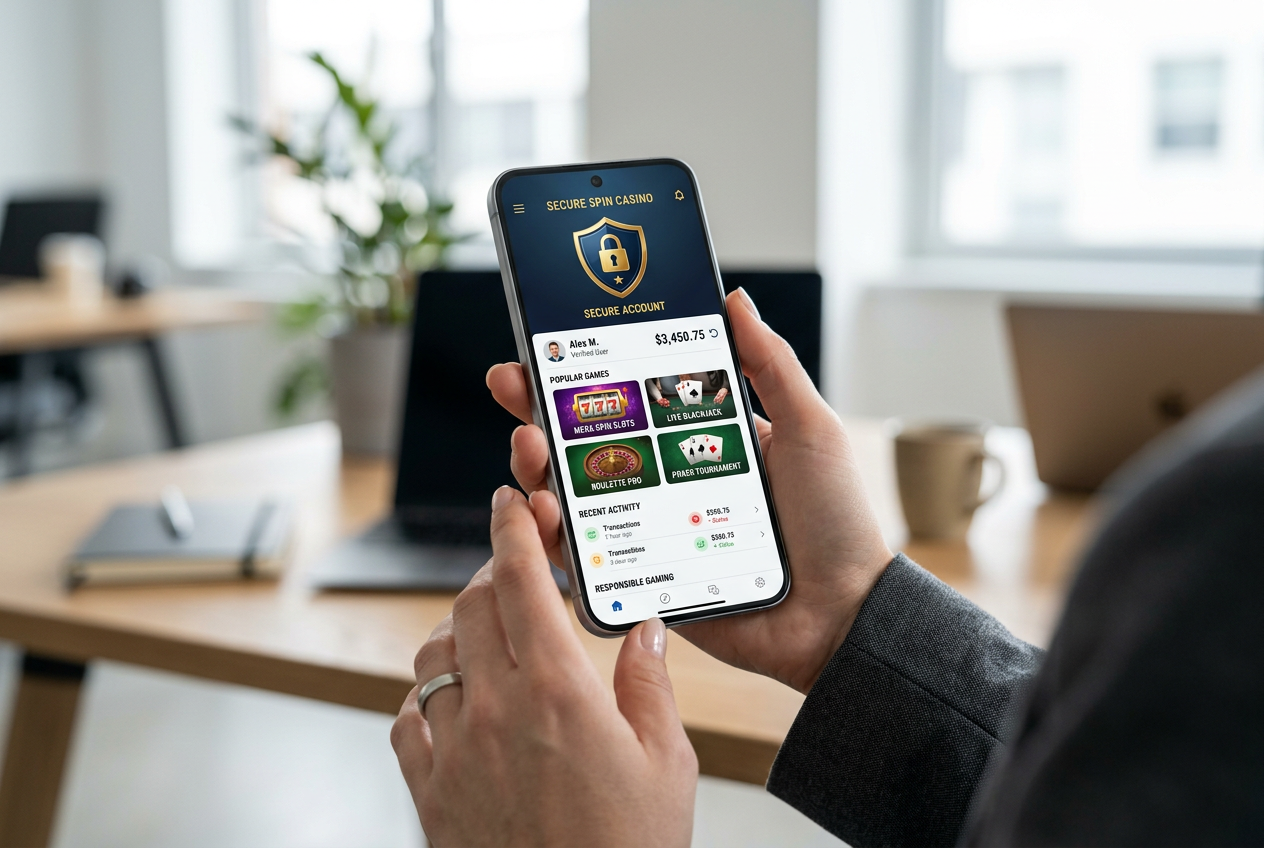 Smartfon z zabezpieczoną aplikacją kasynową w nowoczesnym otoczeniu